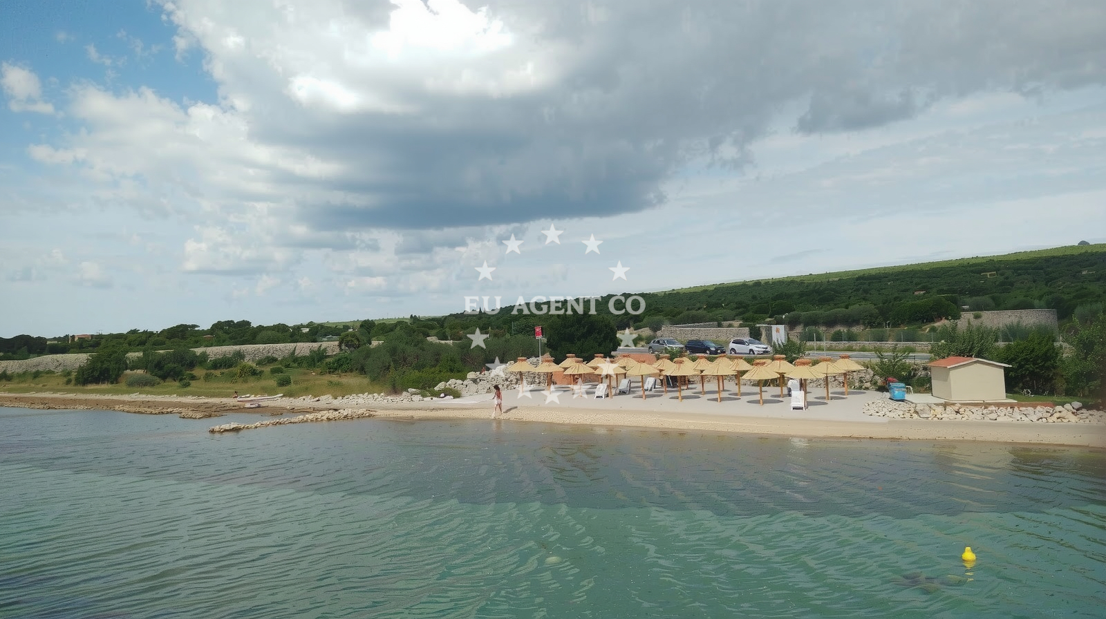 Beach facilities and surroundings at Punat beach in , Kornić