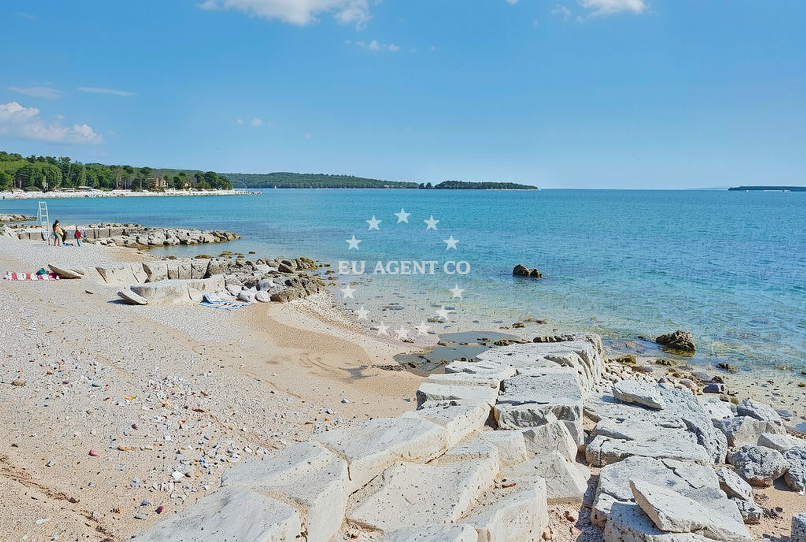 Sea and coastal view of Punta Eva, Rovinj Beach in Punta Eva