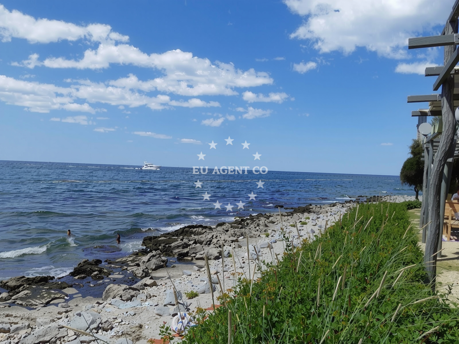 Sea and coastal view of Punta Križ beach in Monsena 1, Rovinj