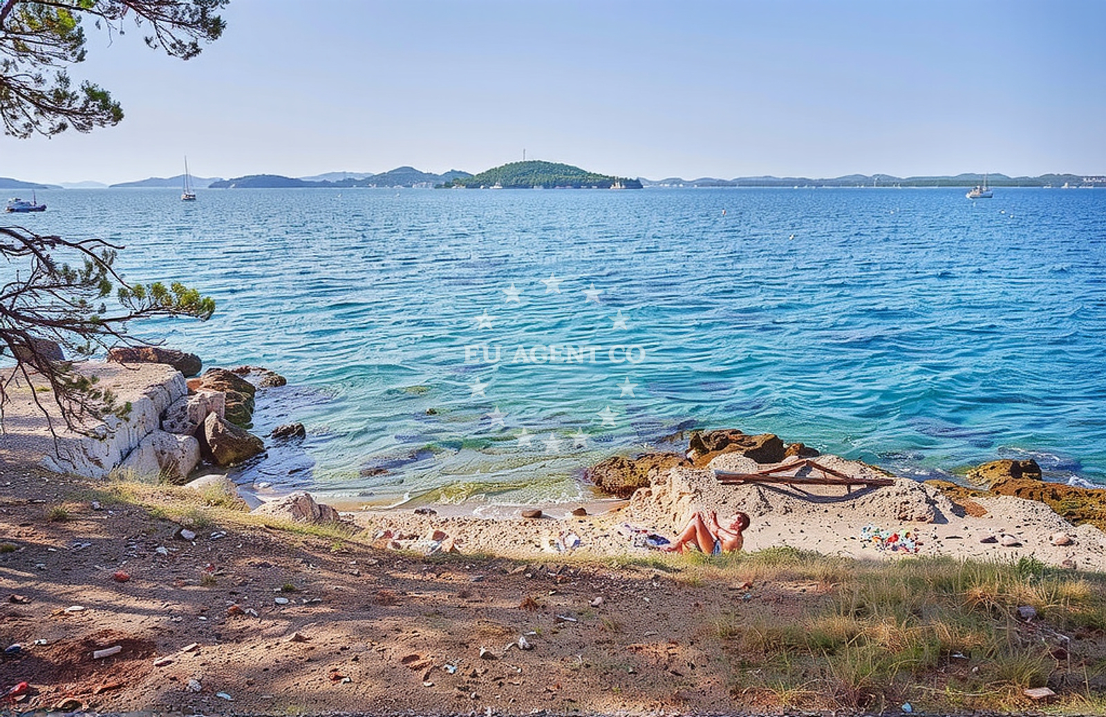 Beach facilities and surroundings at Punta Marina, Zlarin (Zlarin) Beach in Punta Marina