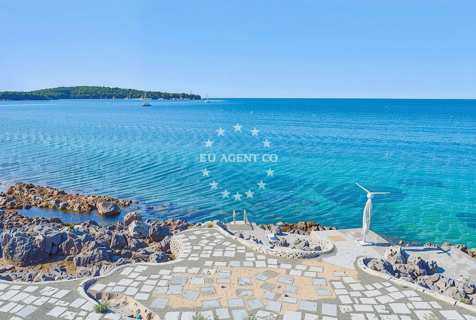 Sea and coastal view of Punta Trole, Vrsar Beach in Punta Trole