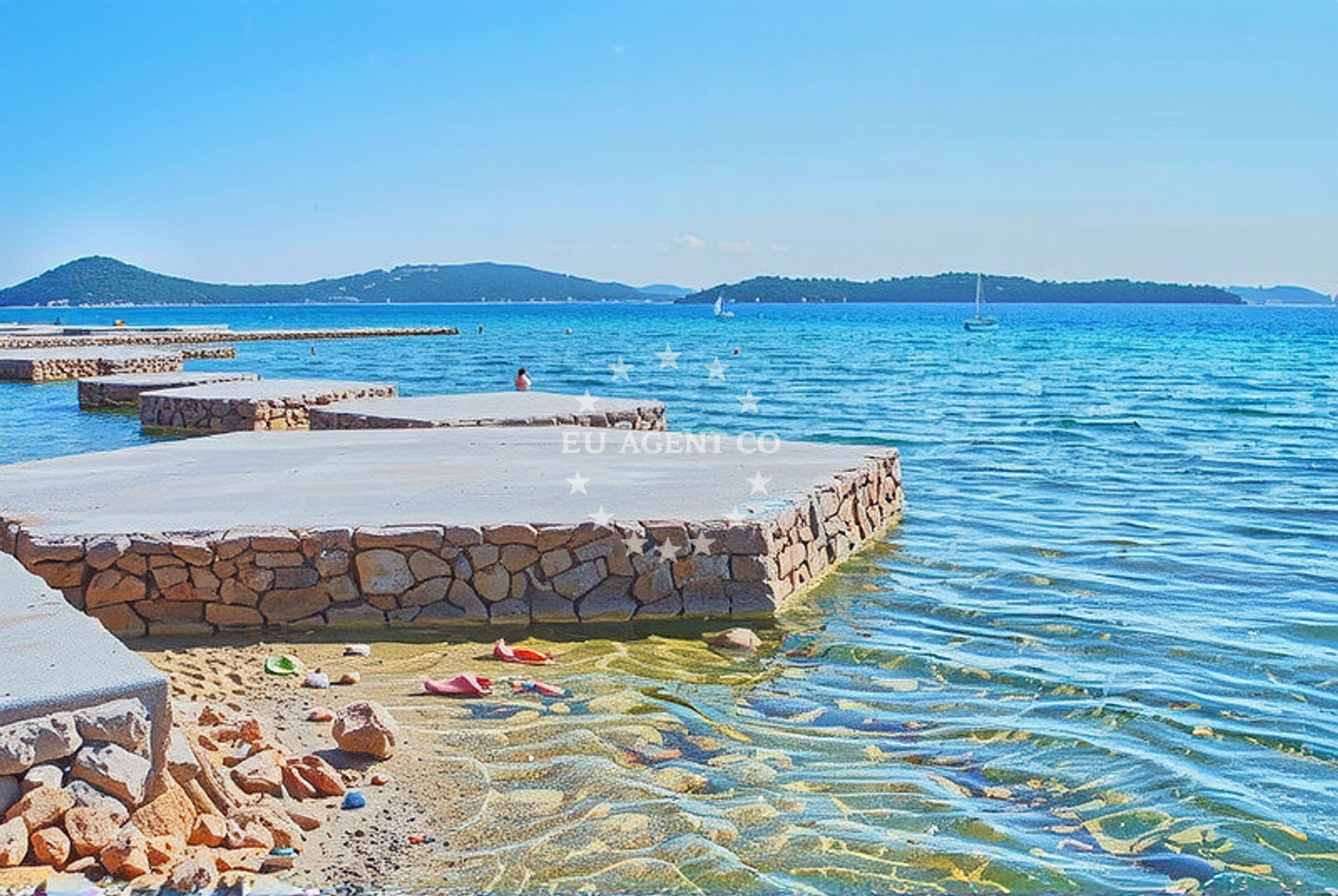 Sea and coastal view of Punta, Vodice Beach in Punta