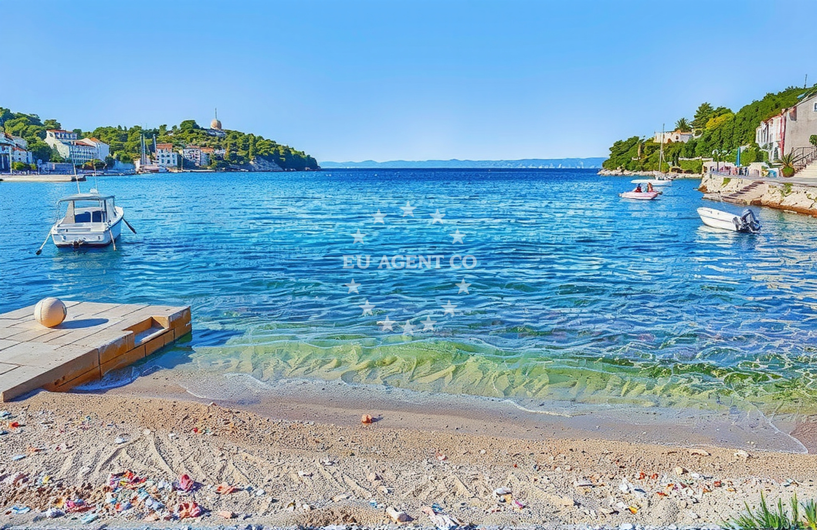 Sea and coastal view of Račišće, Račišće (Korčula) Beach in Račišće