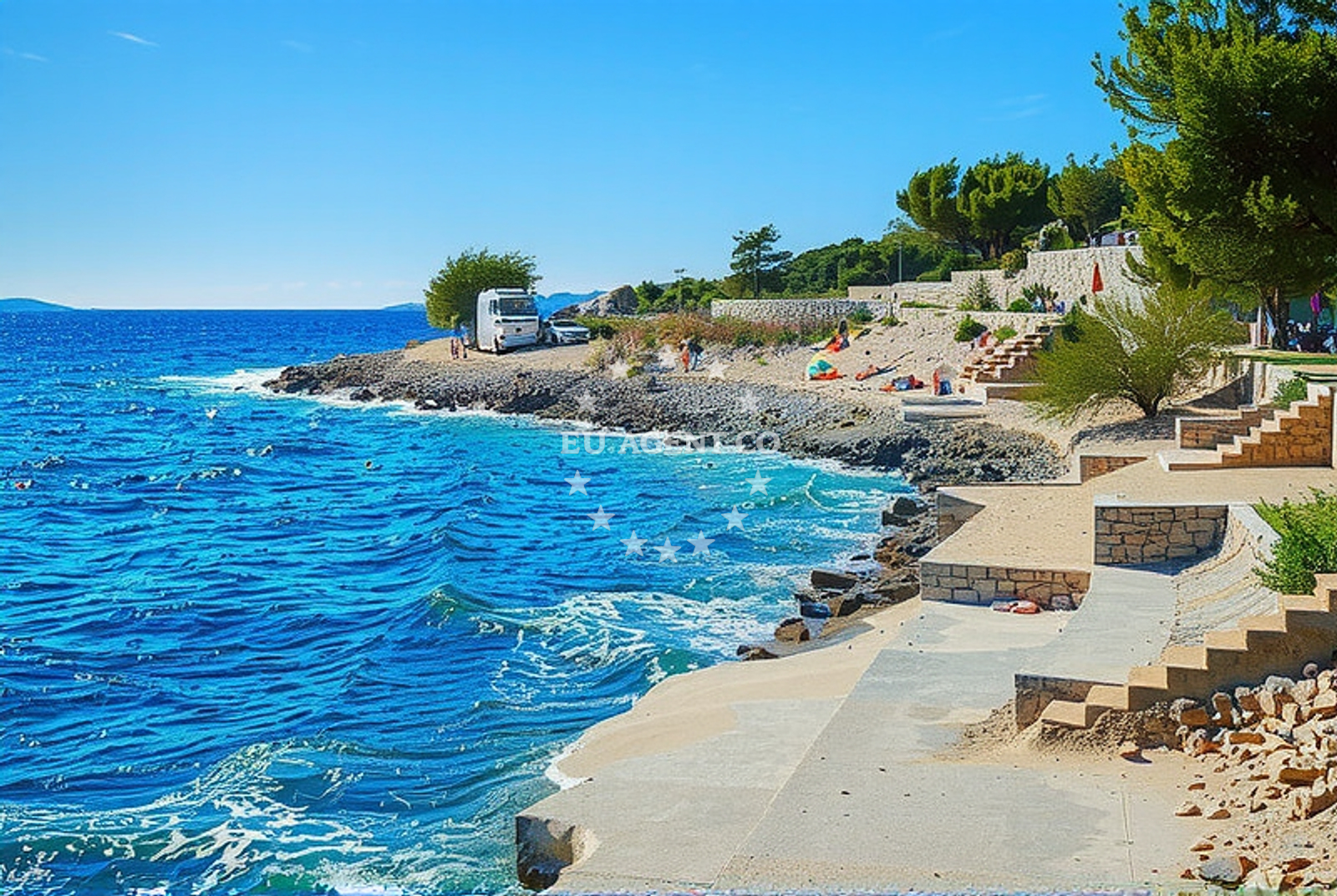 Shoreline and swimming area at Rastići, Okrug Gornji (Čiovo) Beach in Rastići