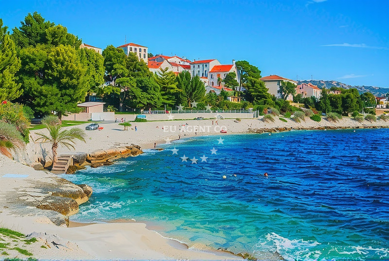 Sea and coastal view of Rastići, Okrug Gornji (Čiovo) Beach in Rastići