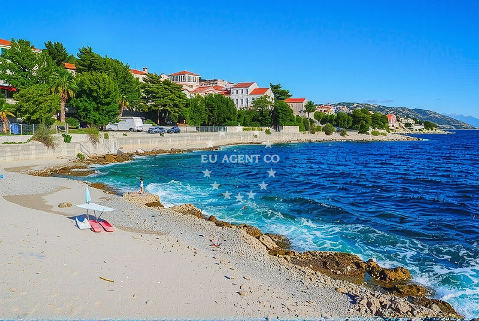 Beach facilities and surroundings at Rastići, Okrug Gornji (Čiovo) Beach in Rastići