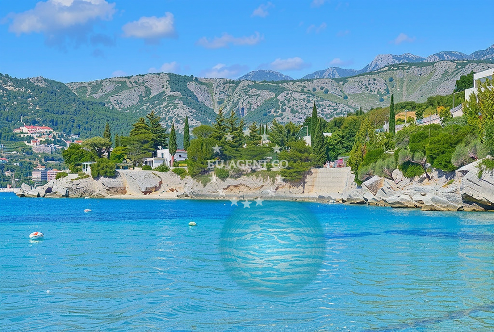Shoreline and swimming area at Rat, Zaton (Dubrovnik) Beach in Rat