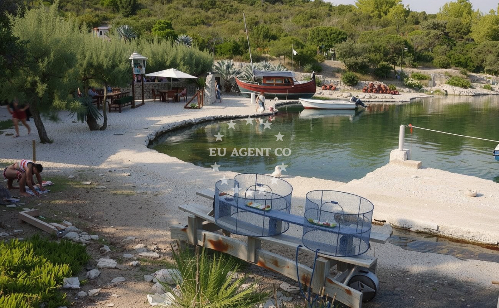 Beach facilities and surroundings at Rato's beach in , Jelsa