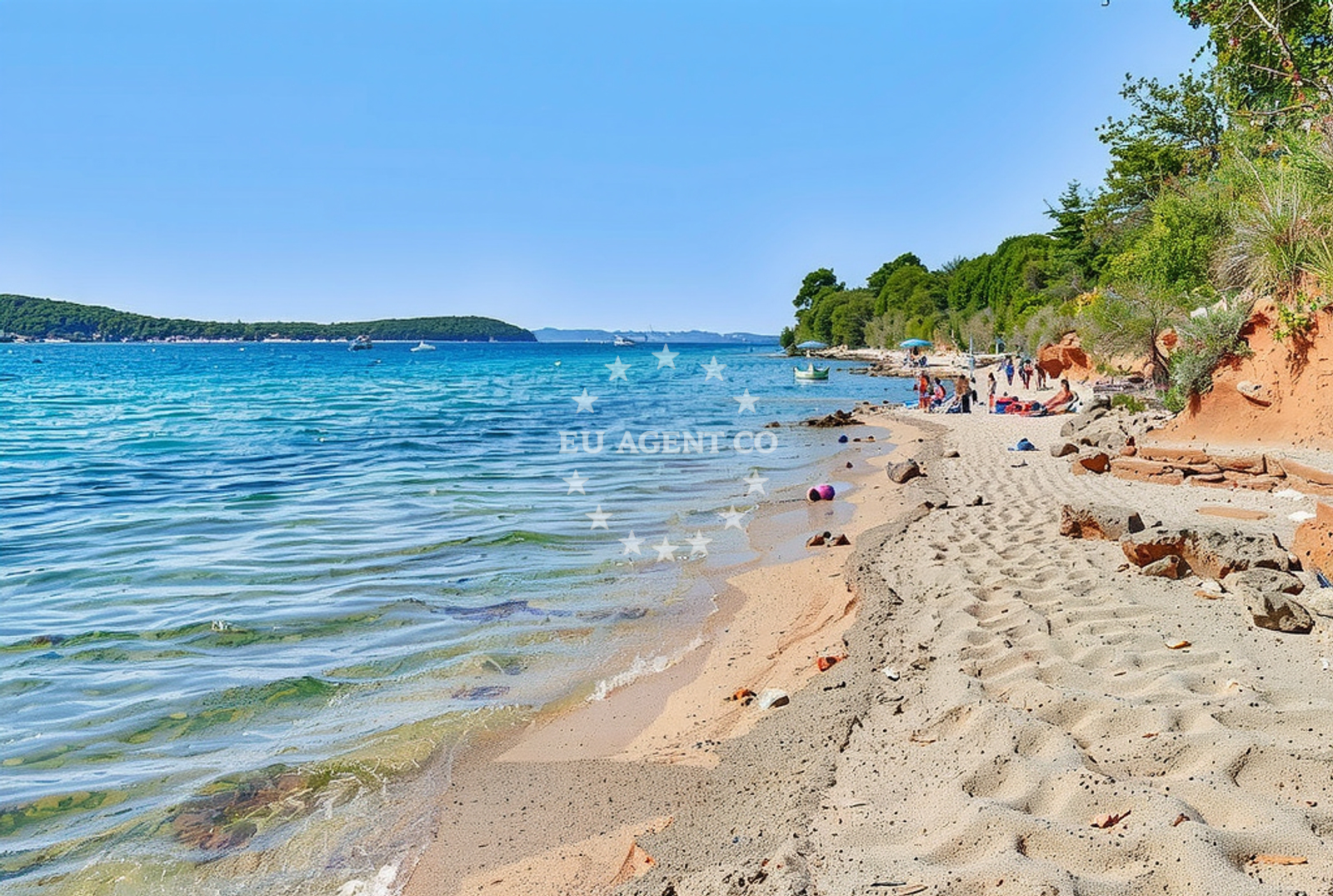 Sea and coastal view of Ravnice sredina, Barbat na Rabu (Rab) Beach in Ravnice sredina