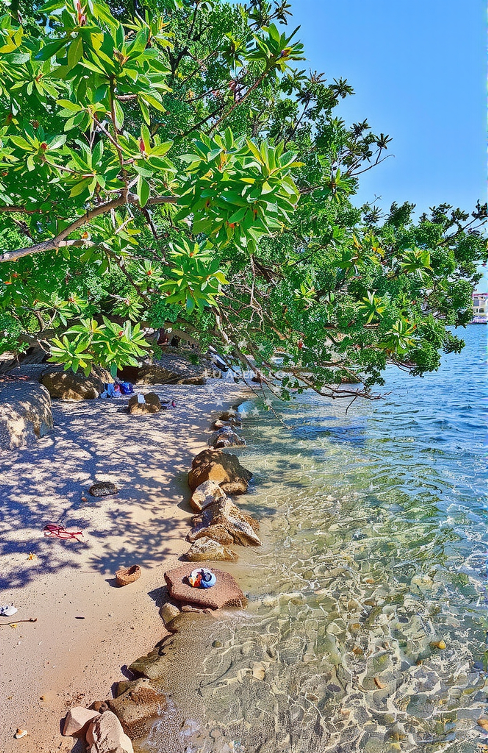 Beach facilities and surroundings at Ravnice sredina, Barbat na Rabu (Rab) Beach in Ravnice sredina
