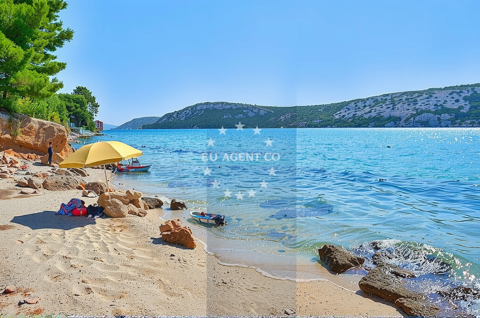 Sea and coastal view of Ravnice zapad, Barbat na Rabu (Rab) Beach in Ravnice zapad
