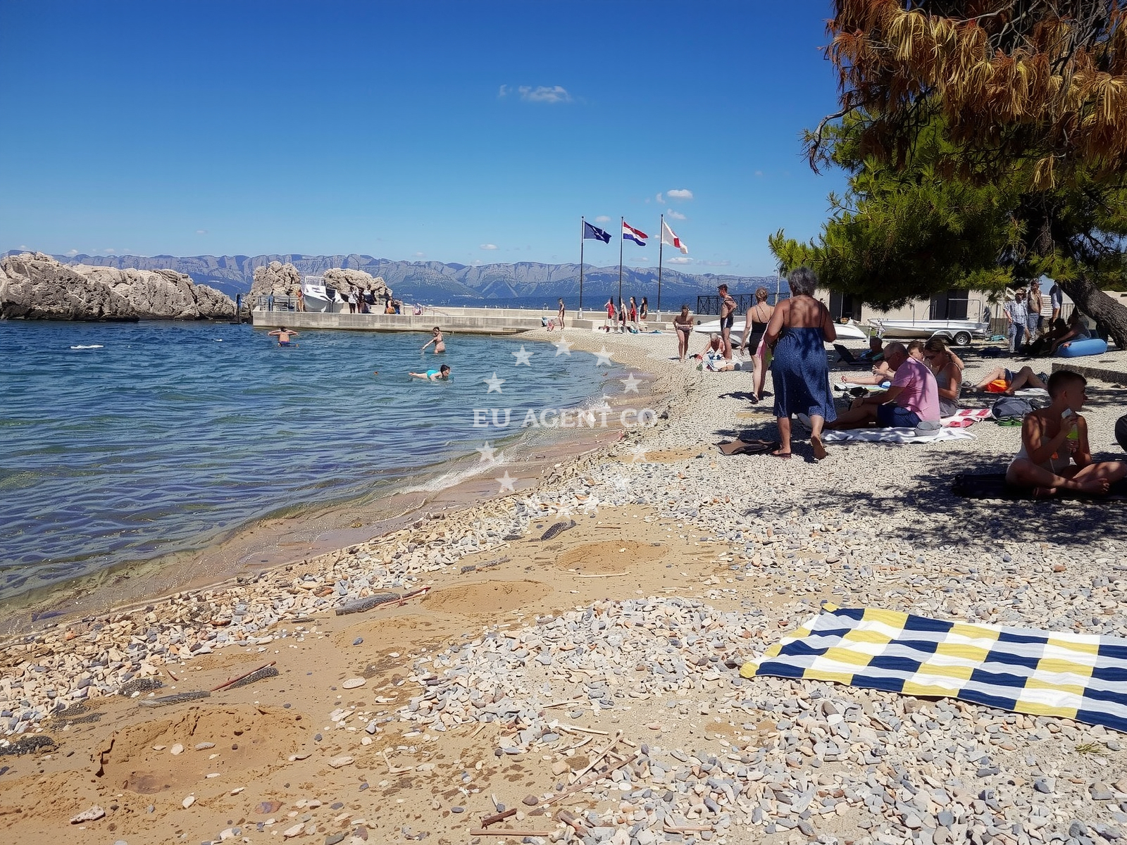 Shoreline and swimming area at Riba beach in , Trpanj