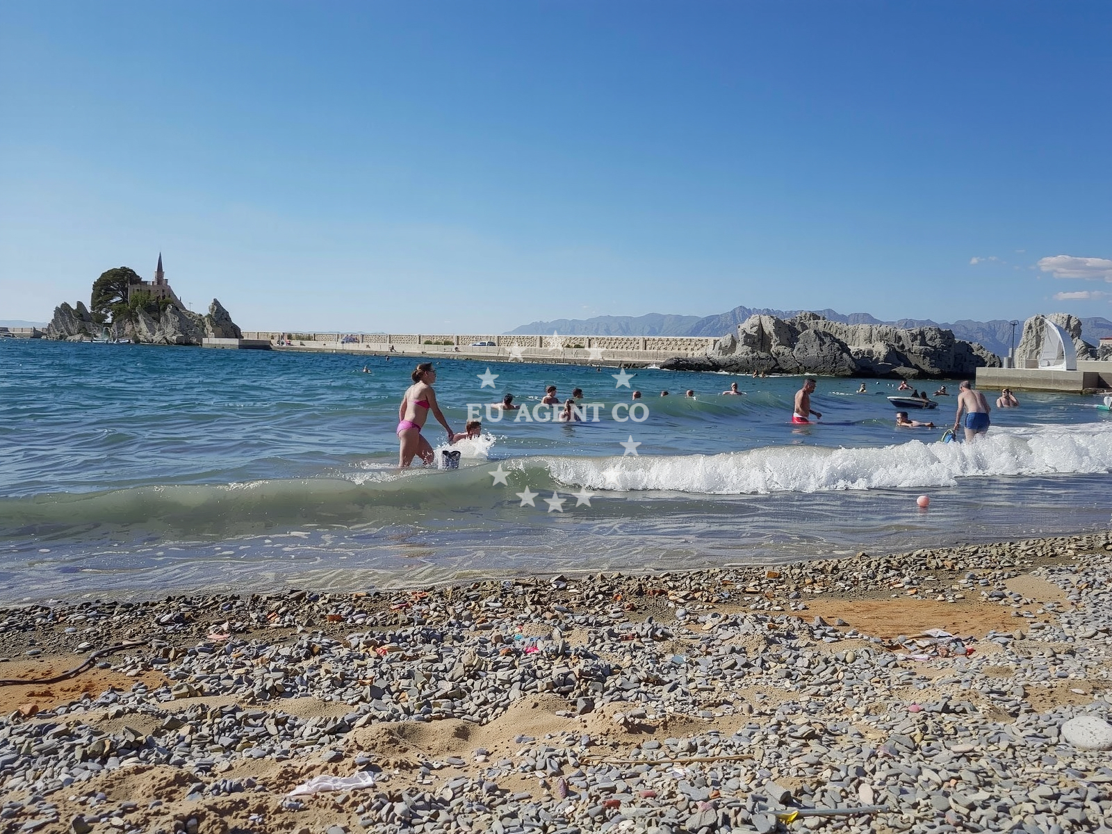 Sea and coastal view of Riba beach in , Trpanj