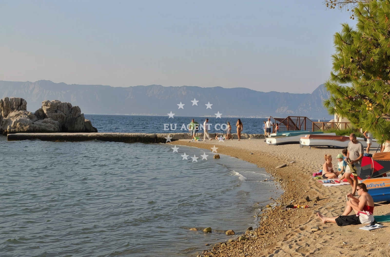 Beach facilities and surroundings at Riba beach in , Trpanj