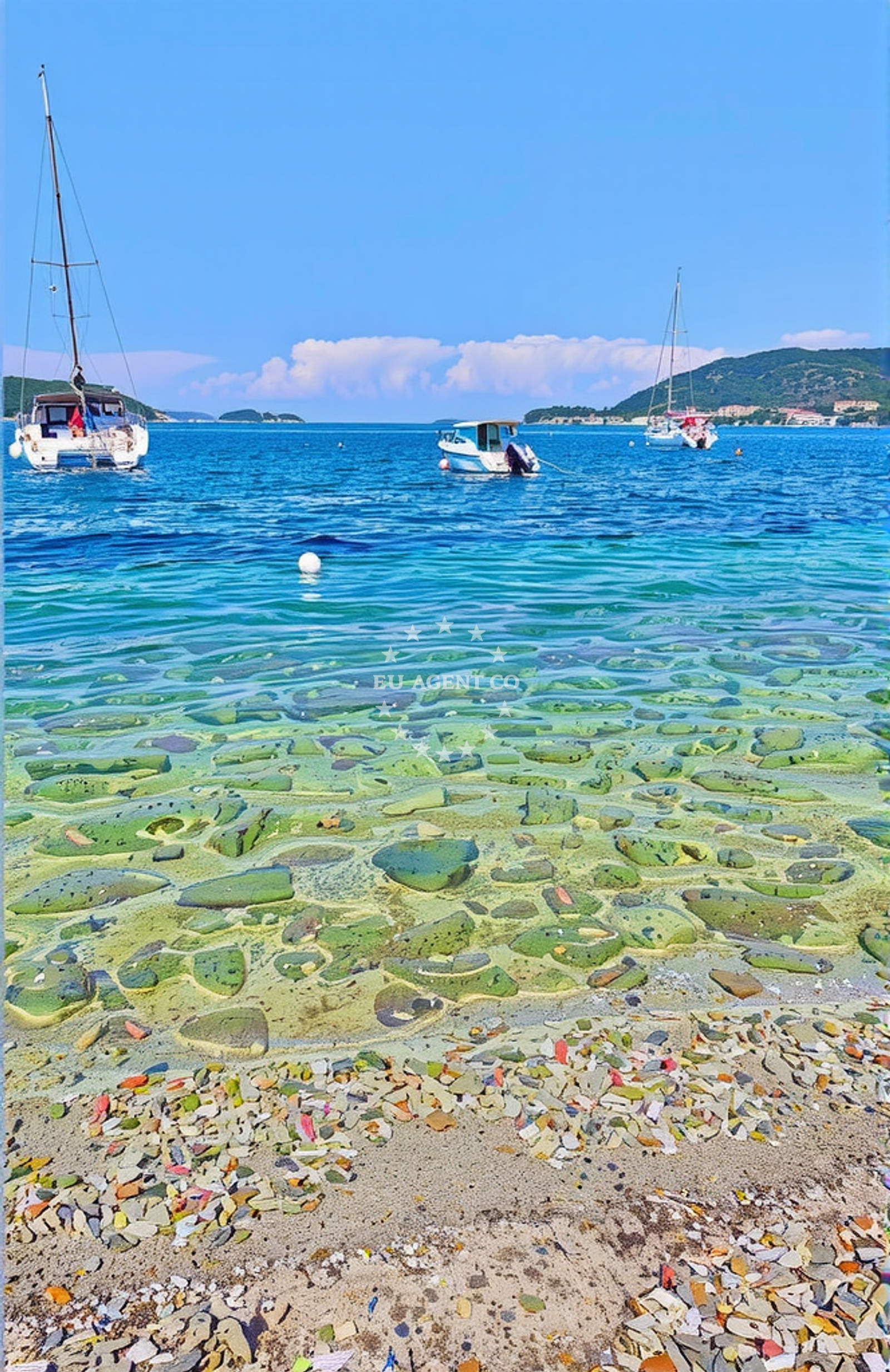 Sea and coastal view of Ribarnica, Vis (Vis) Beach in Ribarnica