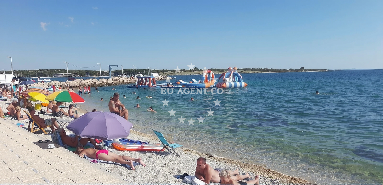 Sea and coastal view of Riva beach in , Novalja