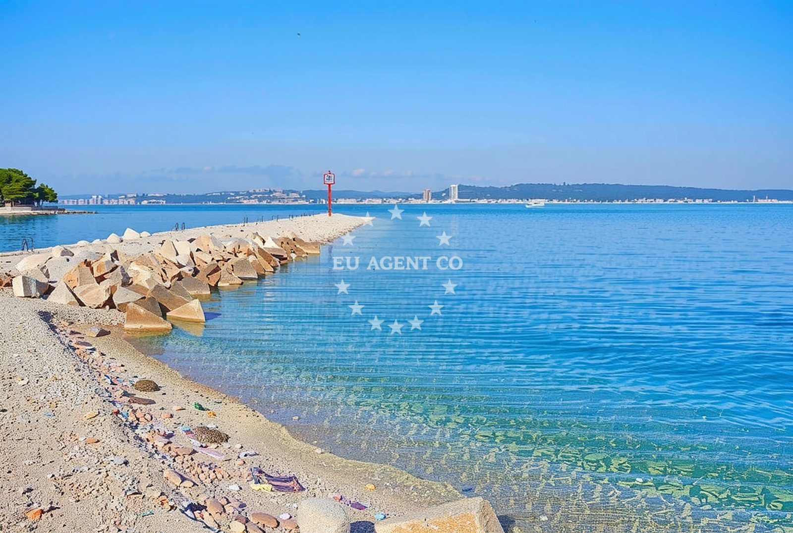 Sea and coastal view of Riva istok, Kukljica (Ugljan) Beach in Riva istok