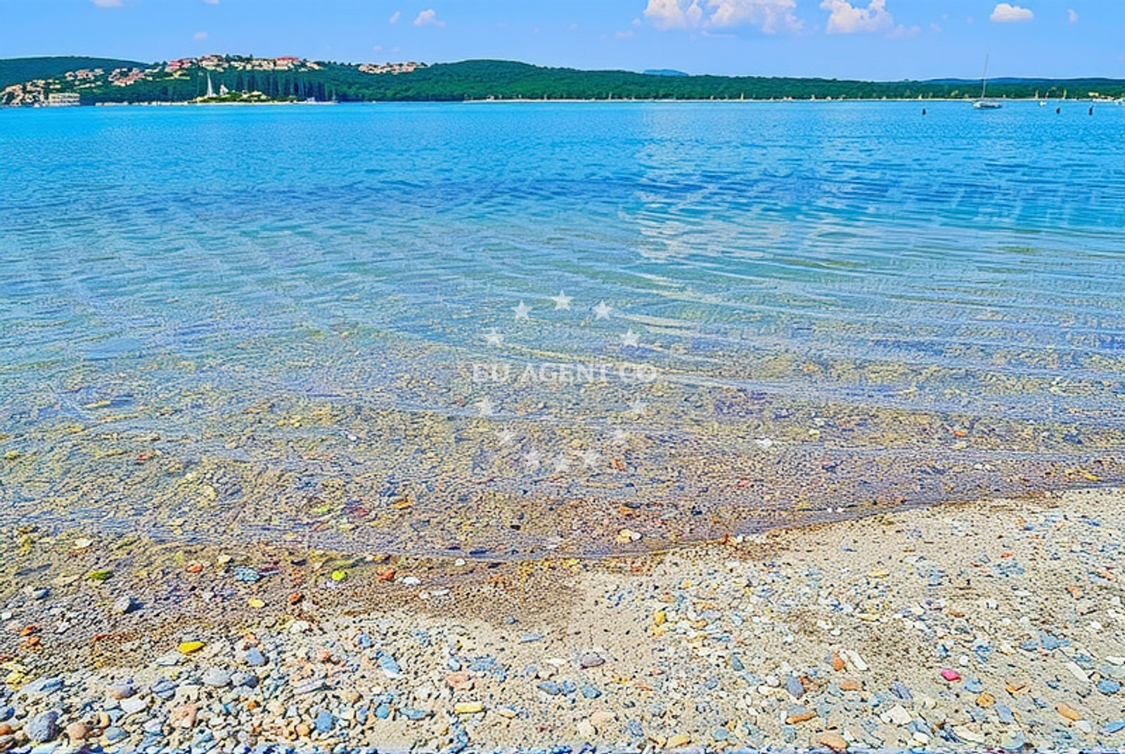 Sea and coastal view of Riva, Klimno (Krk) Beach in Riva