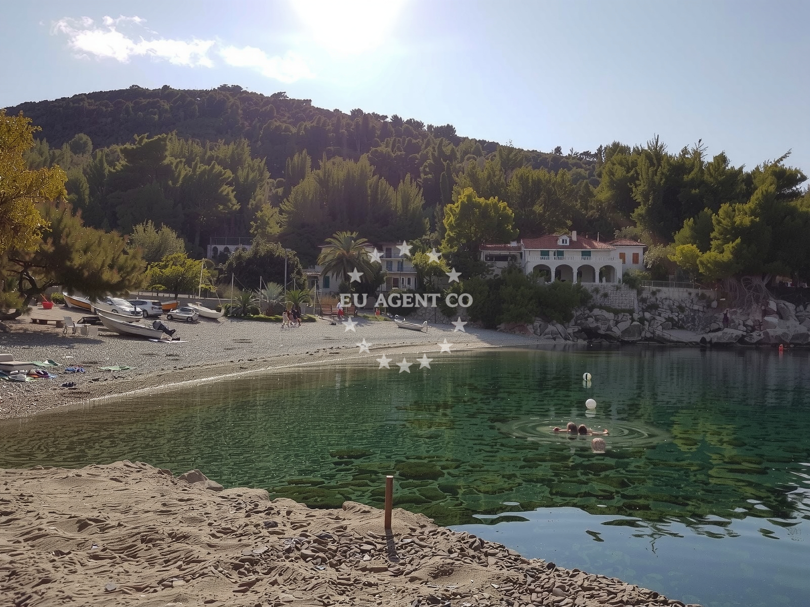 Sea and coastal view of Robinson beach in , Bogomolje
