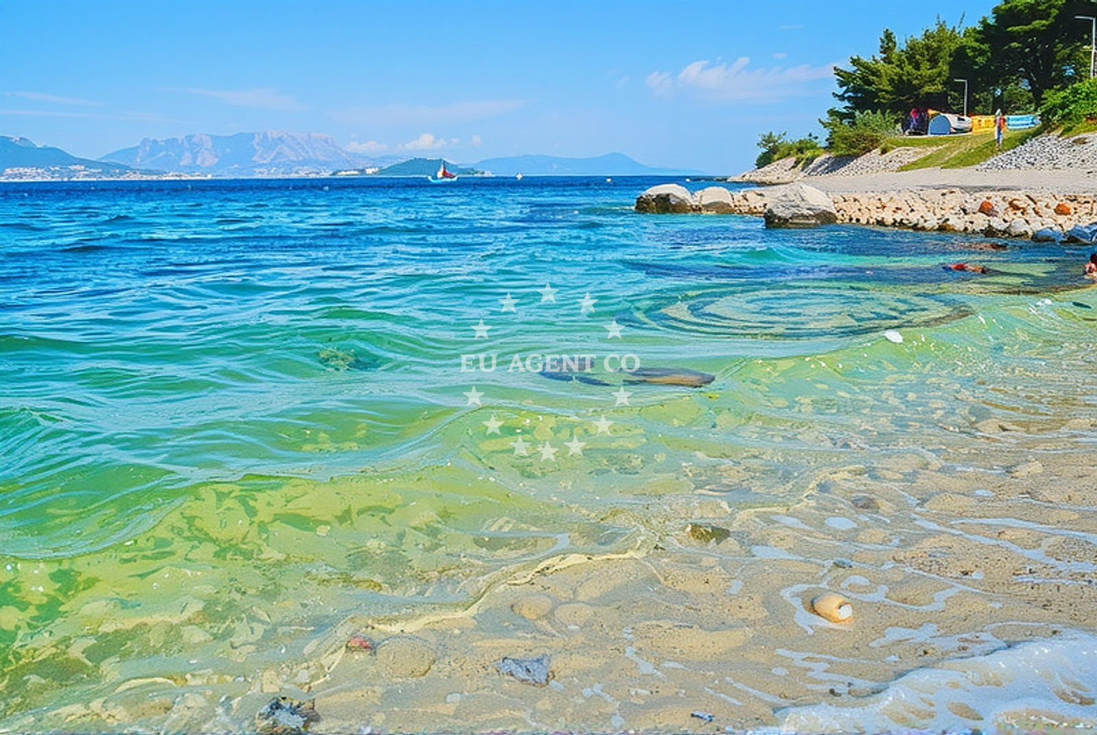 Sea and coastal view of Rovci, Slatine (Čiovo) Beach in Rovci