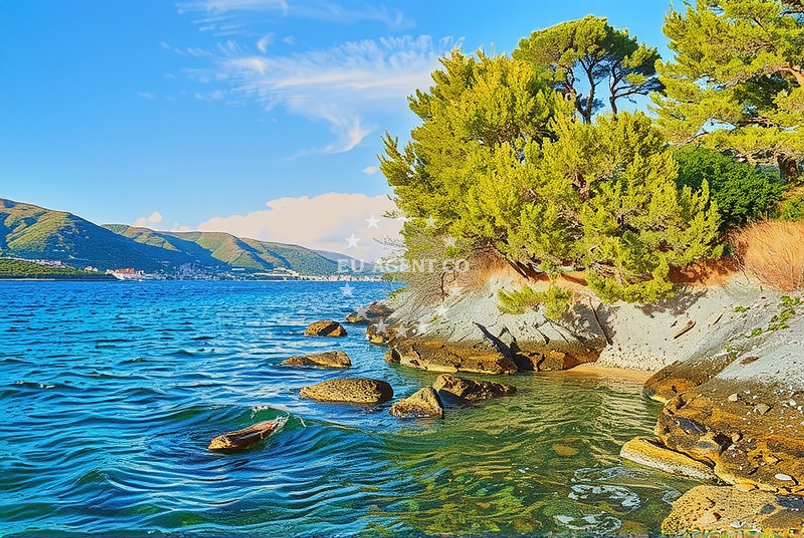 Sea and coastal view of Rt Okrug, Okrug Donji (Čiovo) Beach in Rt Okrug
