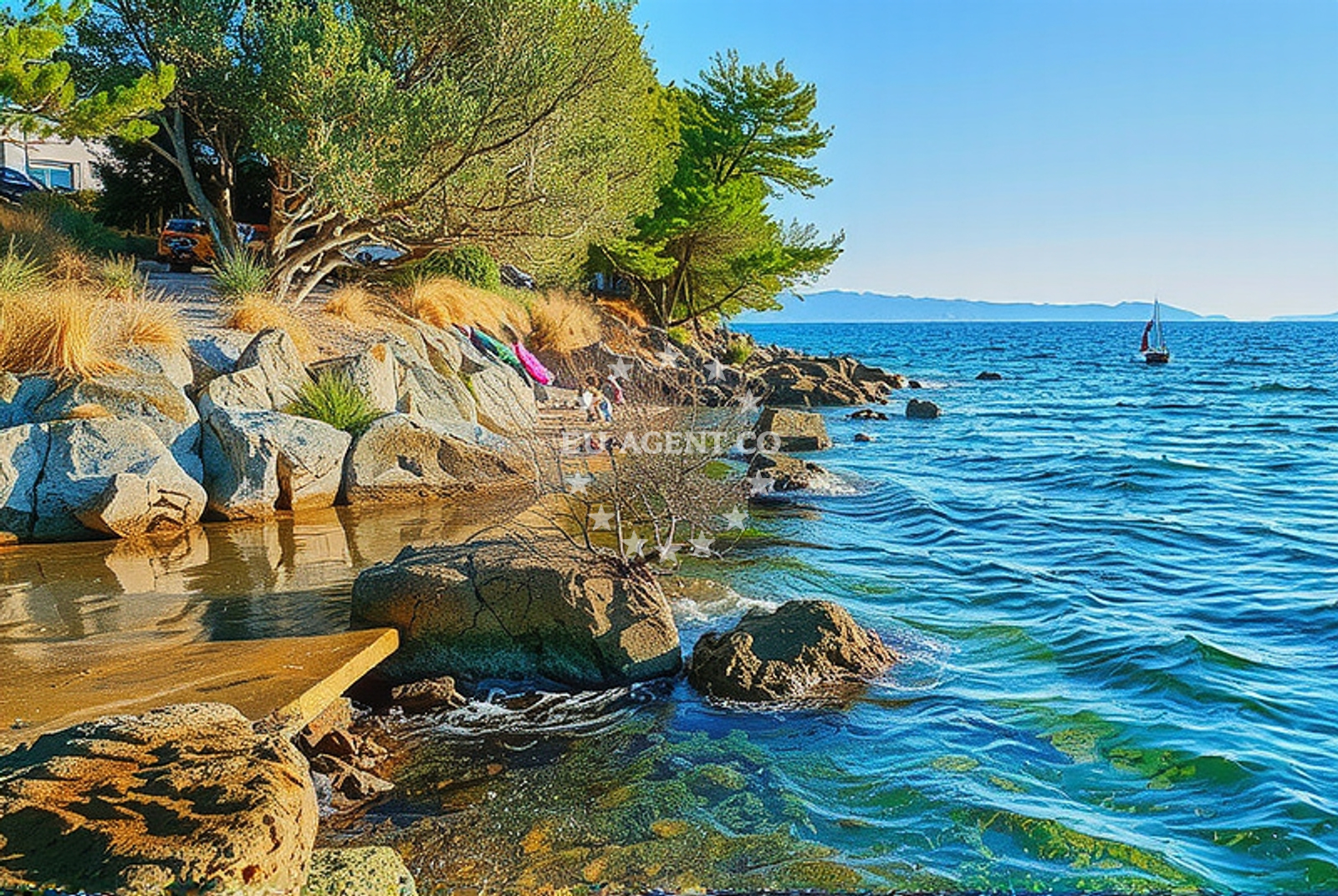 Beach facilities and surroundings at Rt Okrug, Okrug Donji (Čiovo) Beach in Rt Okrug