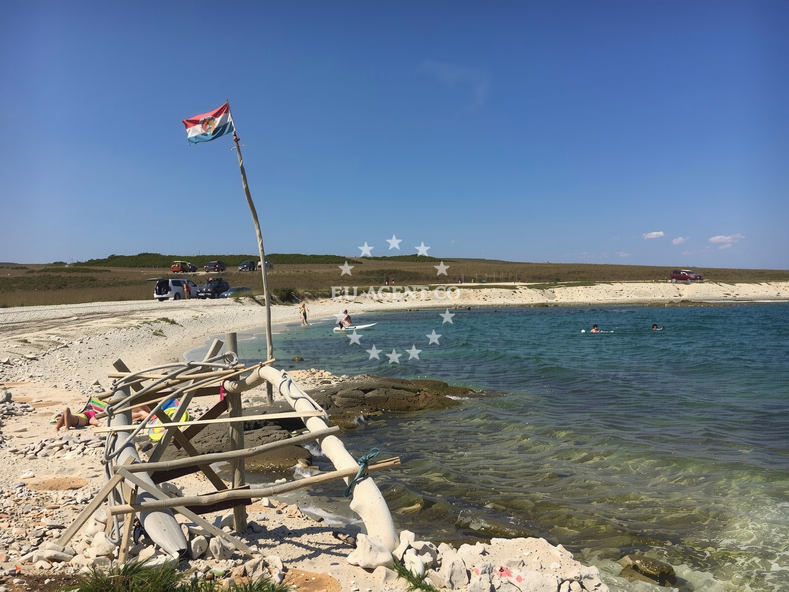 Beach facilities and surroundings at Rt Uljeva beach in Uvala Kuje, Liznjan, Pula
