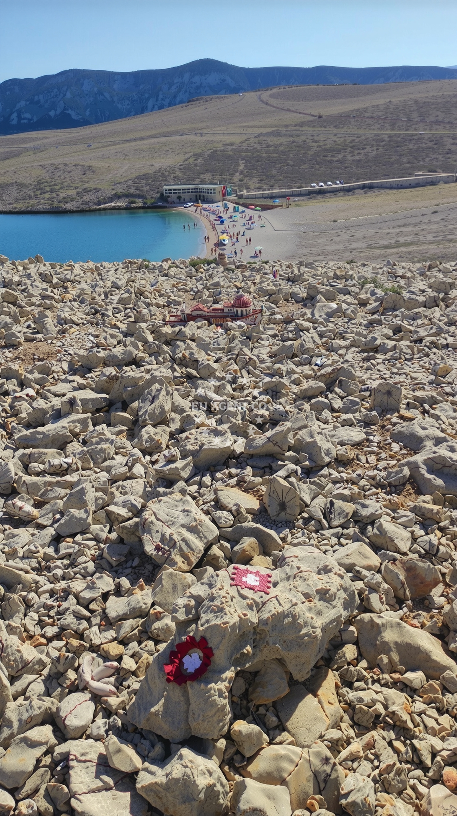 Shoreline and swimming area at Rucica beach in , Metajna