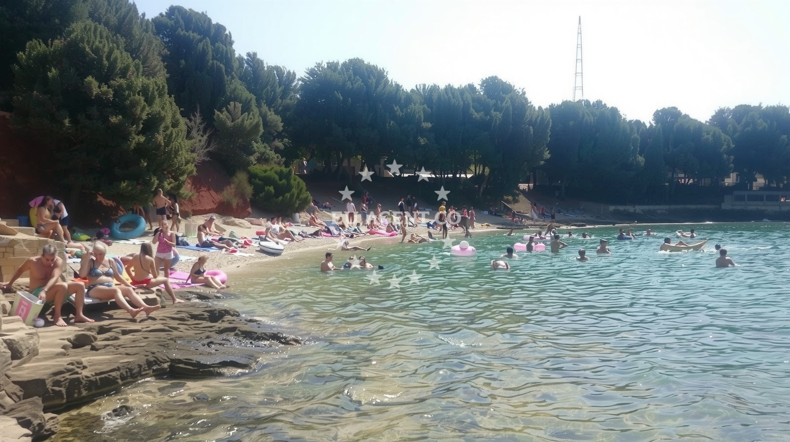Shoreline and swimming area at Saccorgiana Cove in Verudela 3, Pula