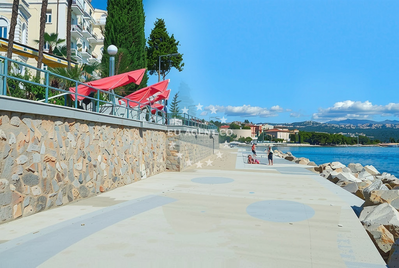 Sea and coastal view of Savoy, Opatija Beach in Savoy