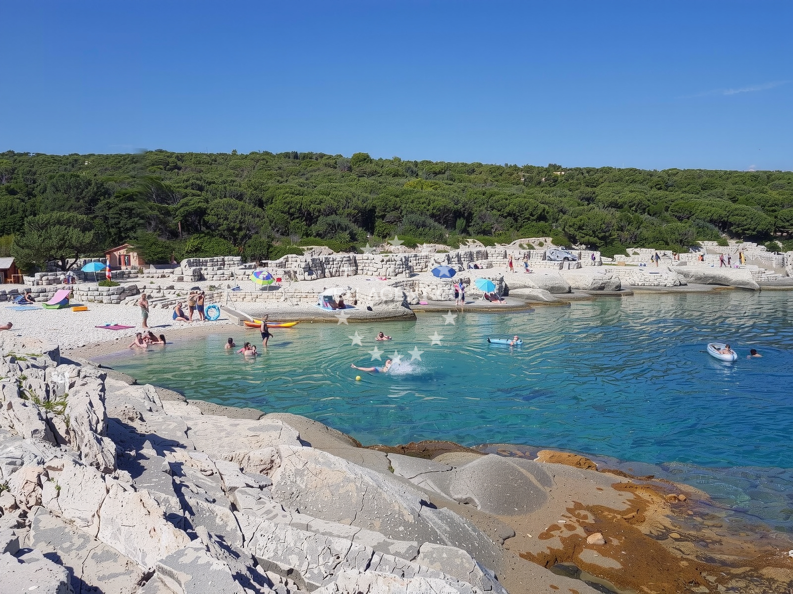 Shoreline and swimming area at Shkolich beach II in 136, Kavran