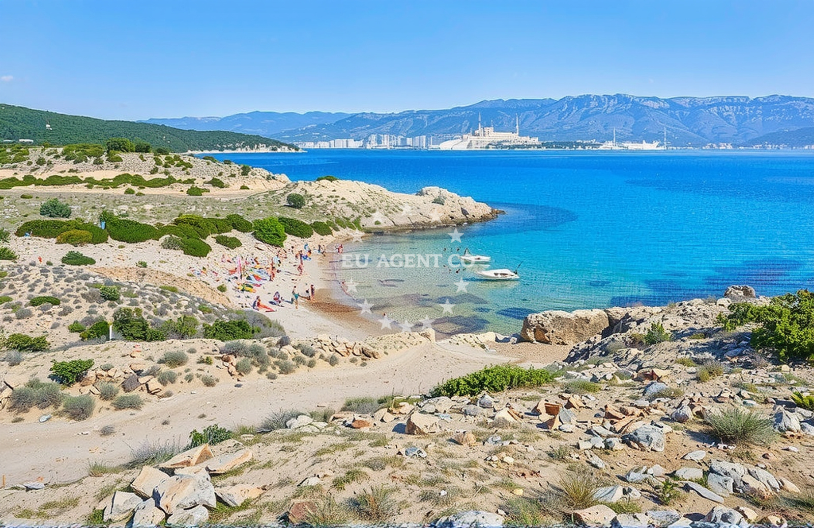 Sea and coastal view of Šilo jug, Lopar (Rab) Beach in Šilo jug