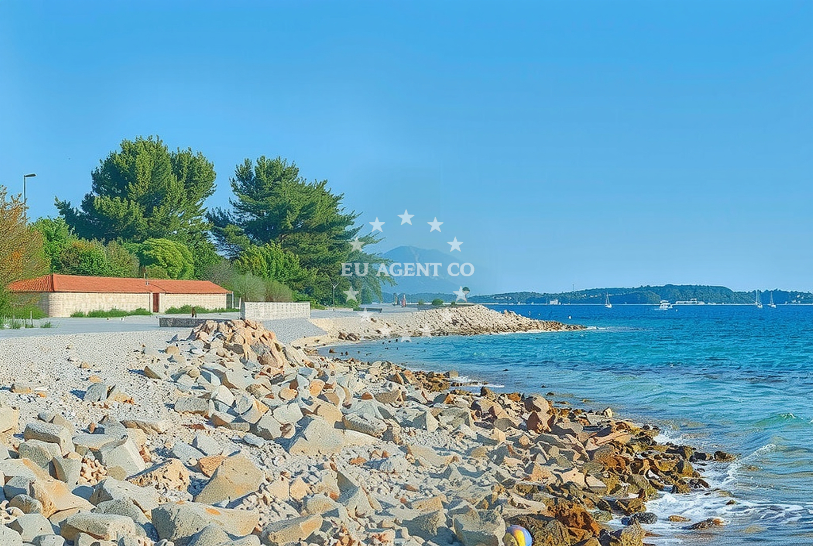 Beach facilities and surroundings at Skala, Peroj Beach in Skala