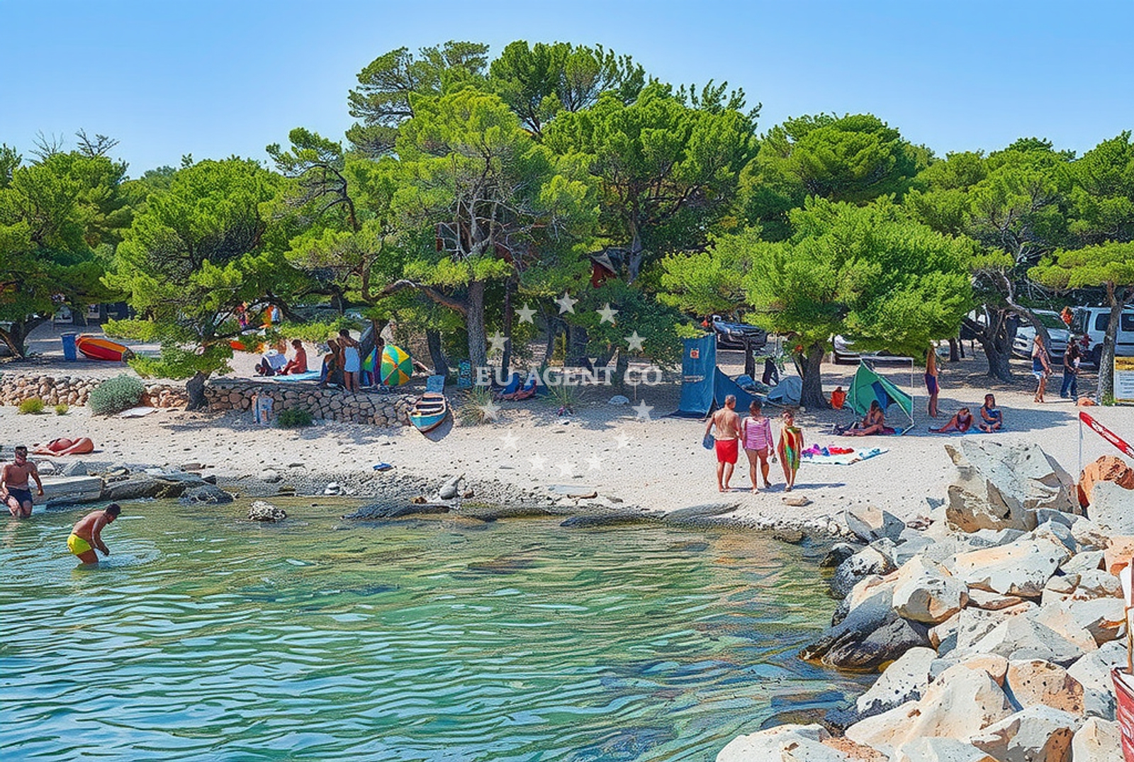 Sea and coastal view of Školjić istok, Murter (Murter) Beach in Školjić istok