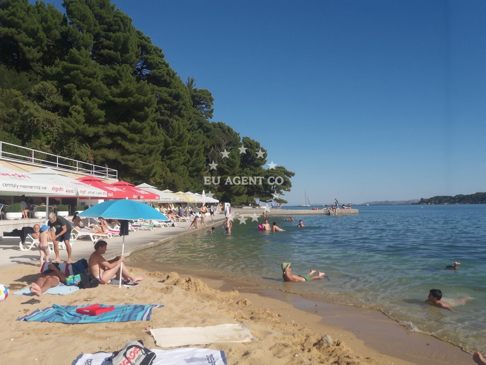Shoreline and swimming area at Skver beach in Palit 235, Rab