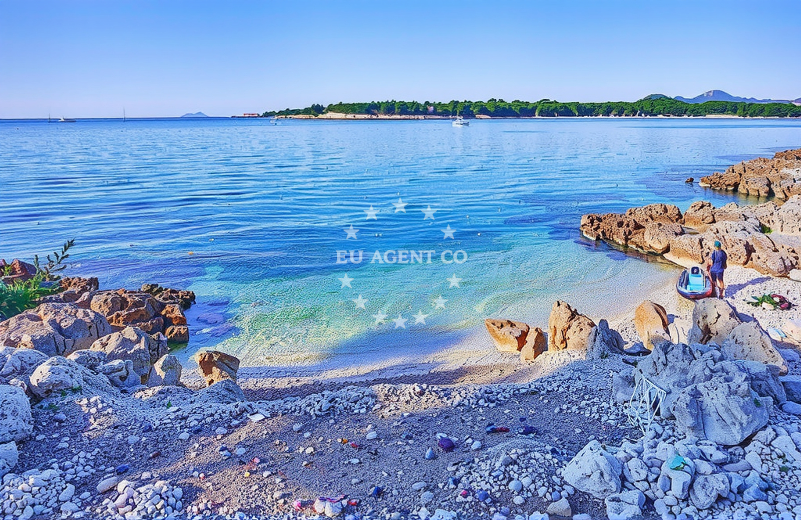 Sea and coastal view of Slatina jug, Mali Lošinj (Lošinj) Beach in Slatina jug