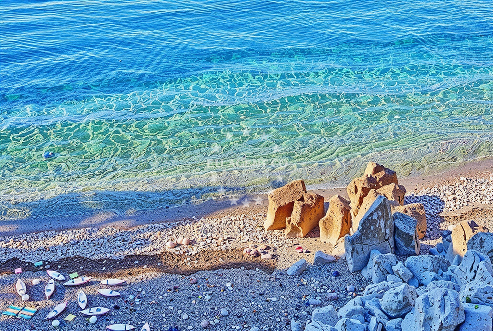 Beach facilities and surroundings at Slatina jug, Mali Lošinj (Lošinj) Beach in Slatina jug