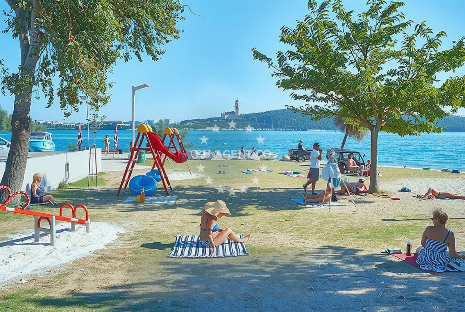 Beach facilities and surroundings at Sokolana, Kaštel Sućurac Beach in Sokolana