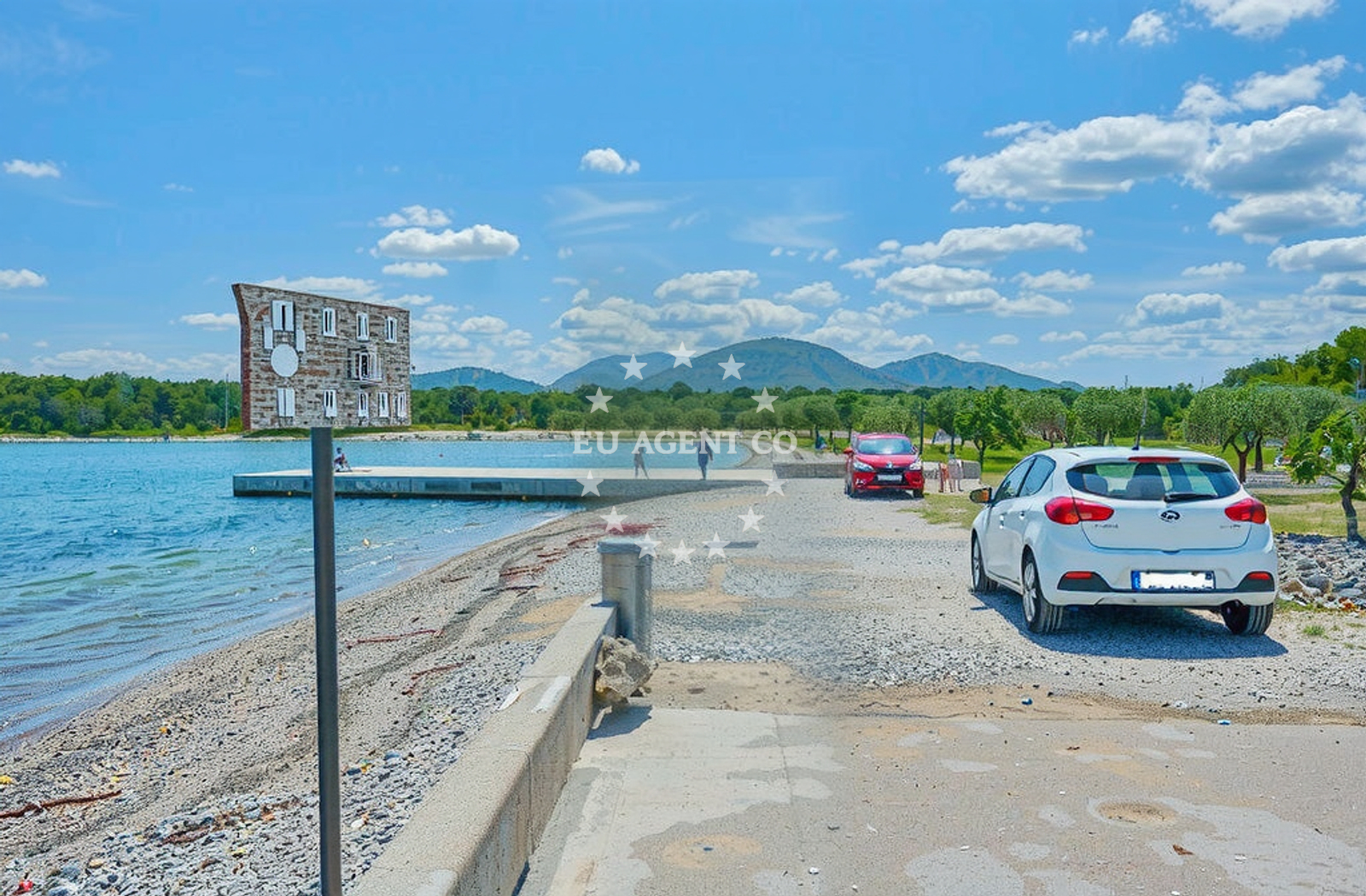 Shoreline and swimming area at Solist beach in , Bilice