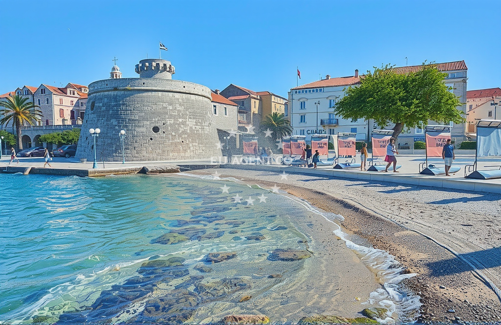 Shoreline and swimming area at Spomenik, Korčula (Korčula) Beach in Spomenik