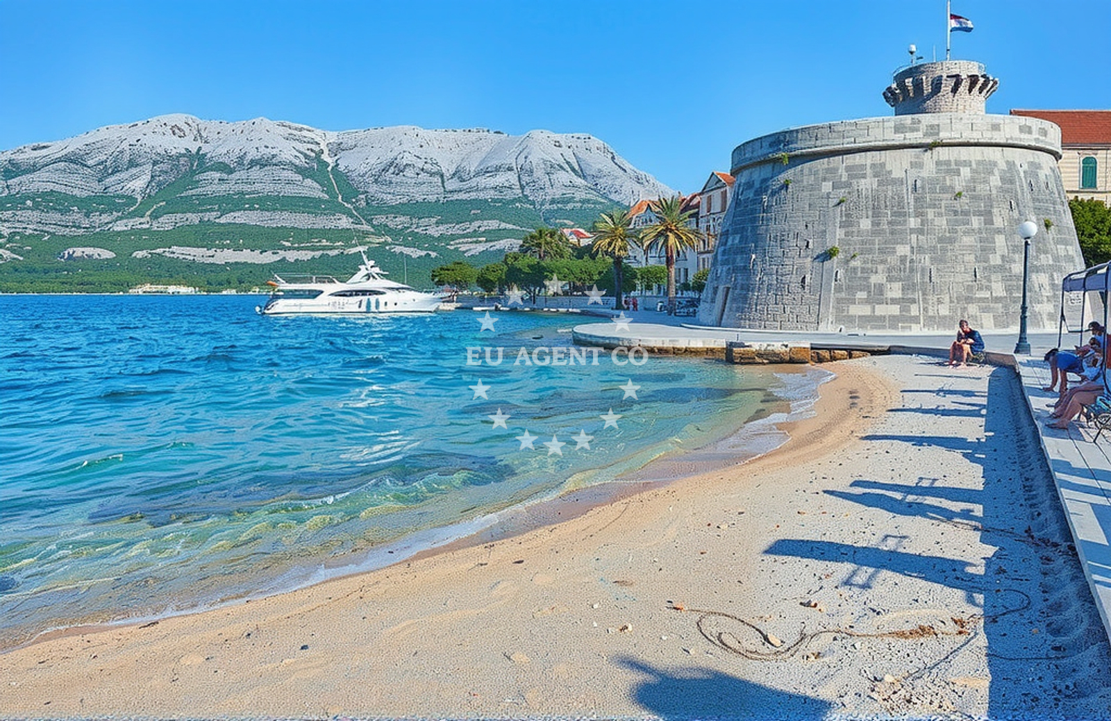 Sea and coastal view of Spomenik, Korčula (Korčula) Beach in Spomenik