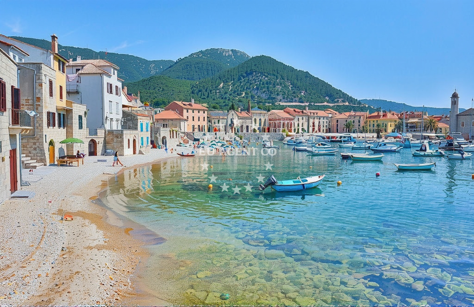 Beach facilities and surroundings at Šporku žolo, Komiža (Vis) Beach in Šporku žolo