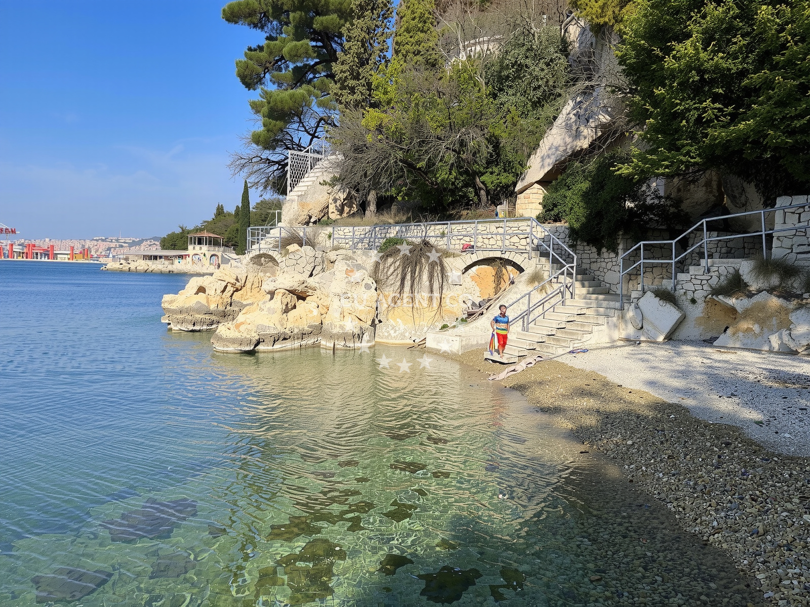 Shoreline and swimming area at Srebrena Beach in Šetalište XIII divizije 106, Rijeka
