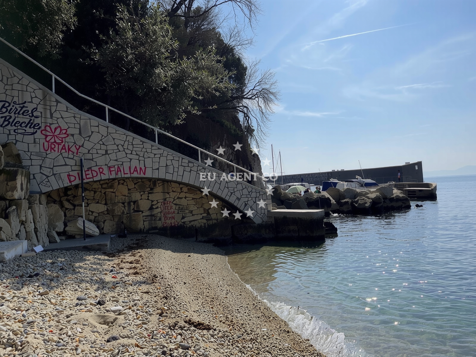 Sea and coastal view of Srebrena Beach in Šetalište XIII divizije 106, Rijeka