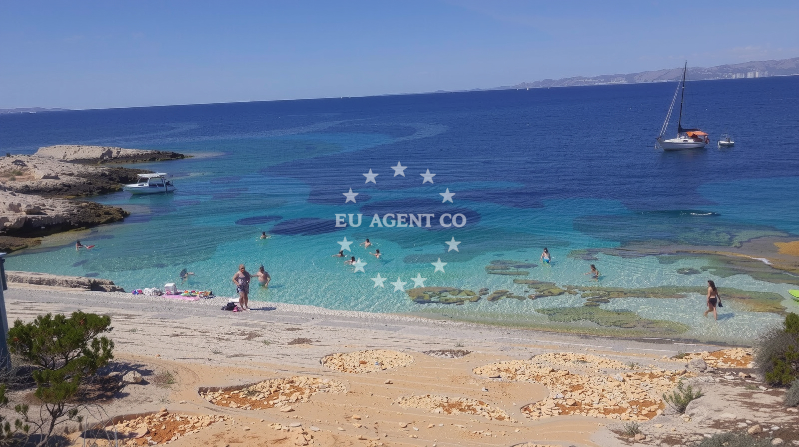 Beach facilities and surroundings at Srednji bili bok in Stani, Vela Luka