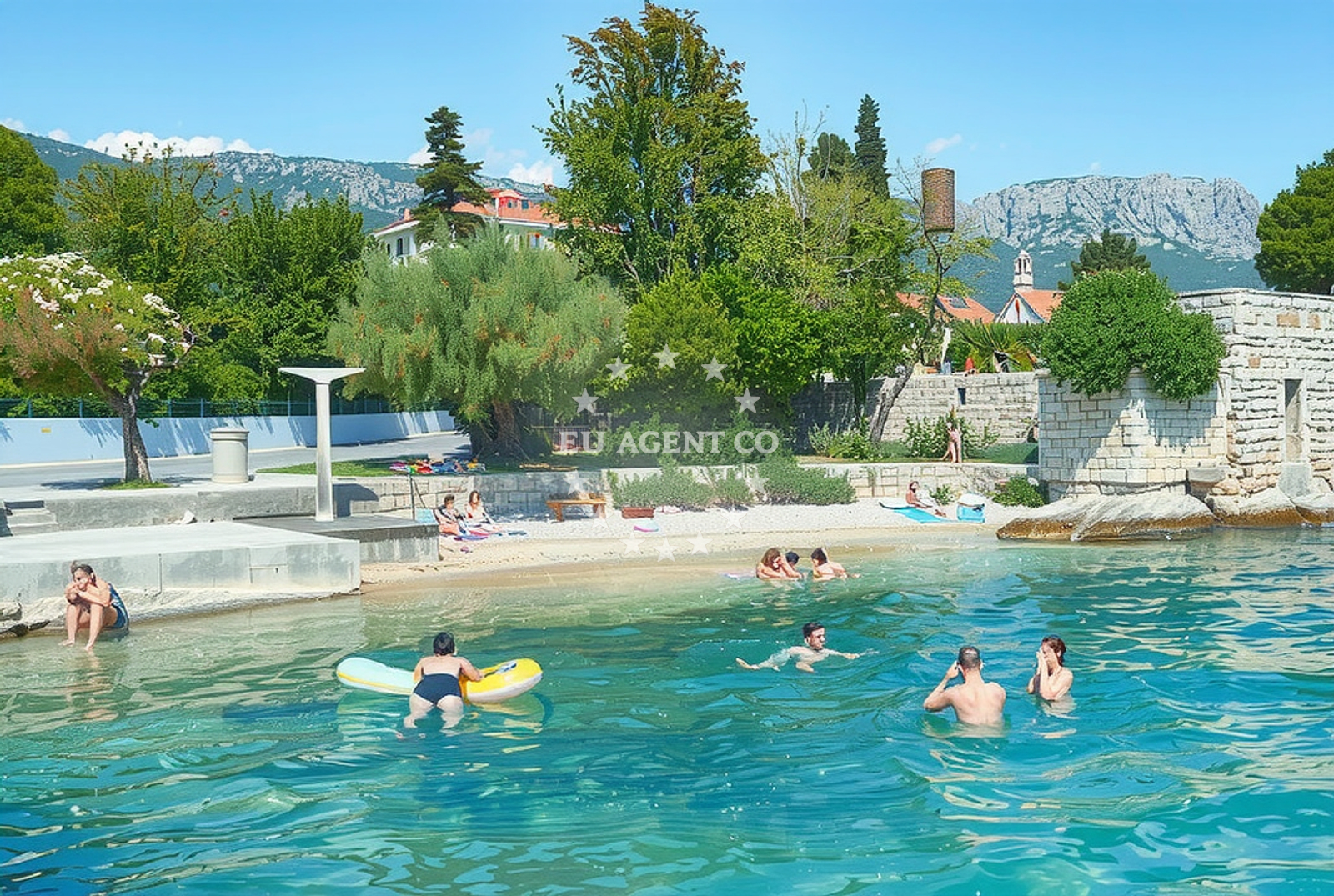 Shoreline and swimming area at Štacija, Kaštel Lukšić Beach in Štacija