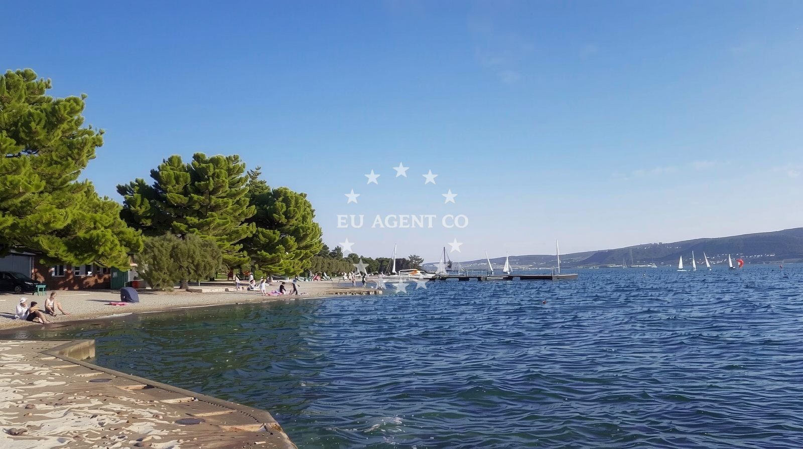 Shoreline and swimming area at Starigrad Paklenica in , Starigrad