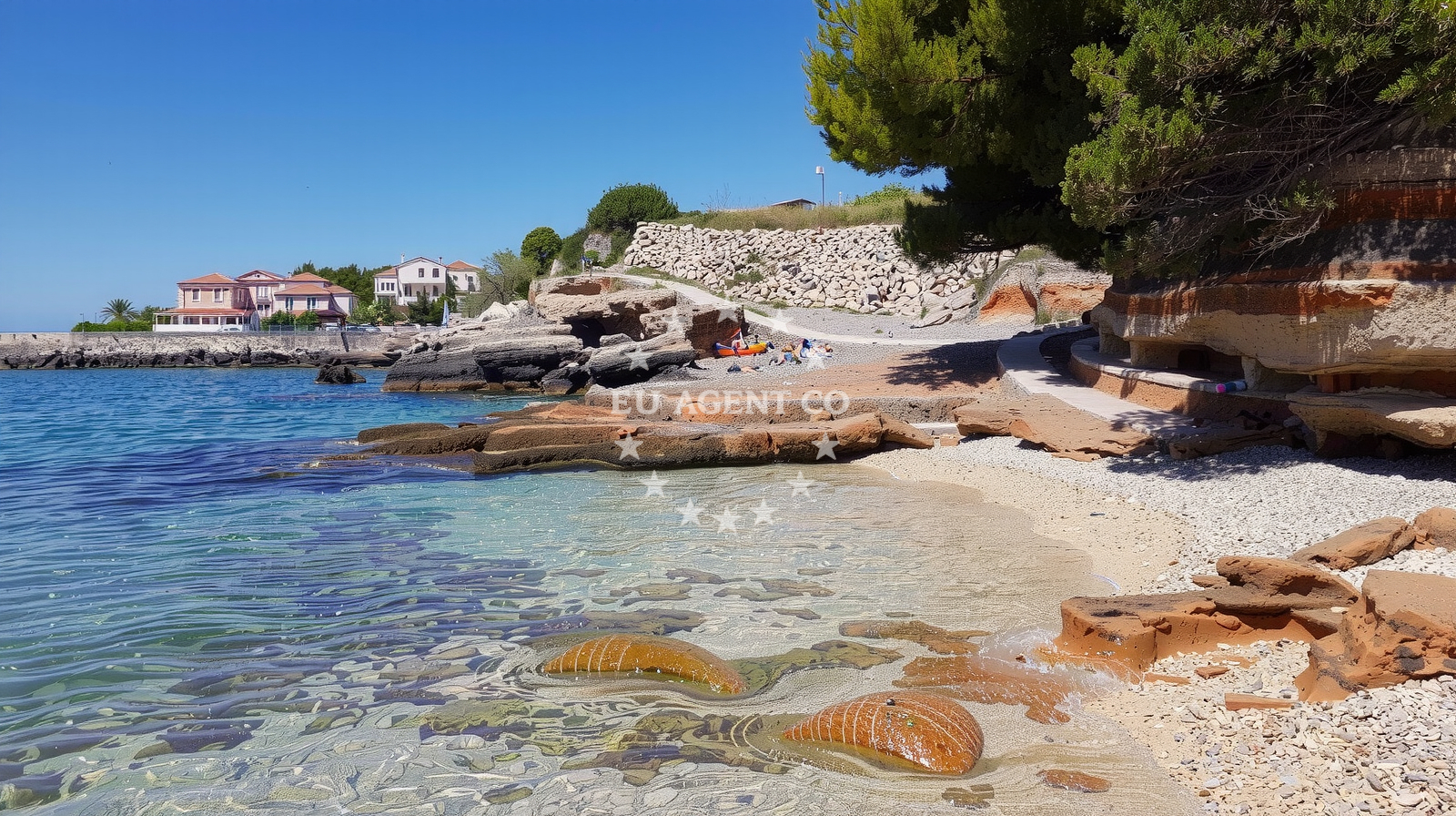 Shoreline and swimming area at Stela beach in Zavala 151 A (ground floor), Zavala
