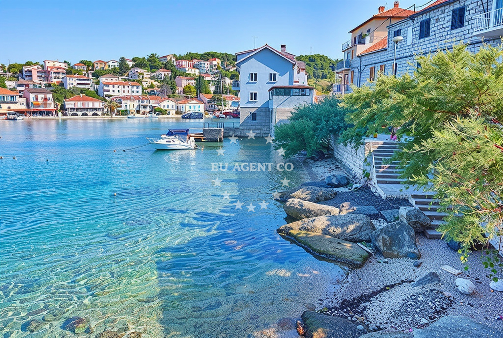 Sea and coastal view of Stomorska luka, Stomorska (Šolta) Beach in Stomorska luka