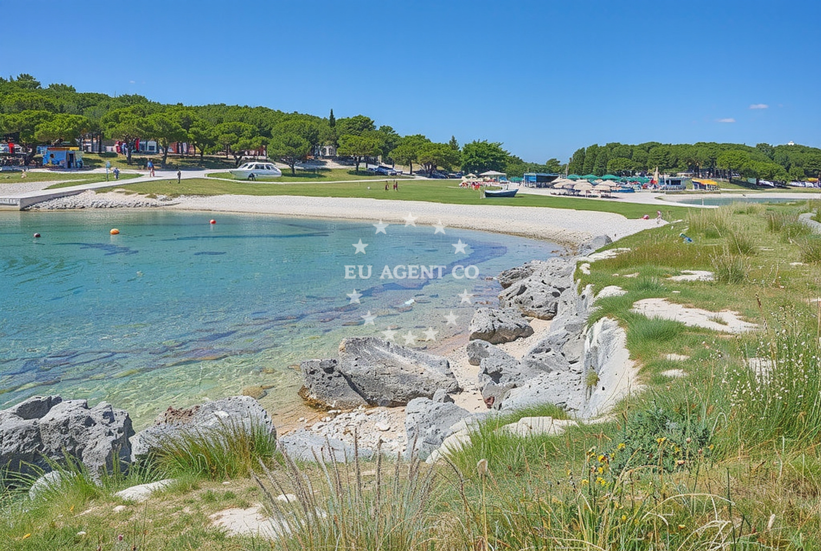Shoreline and swimming area at Stupice (dog beach), Premantura Beach in Stupice (plaža za pse)